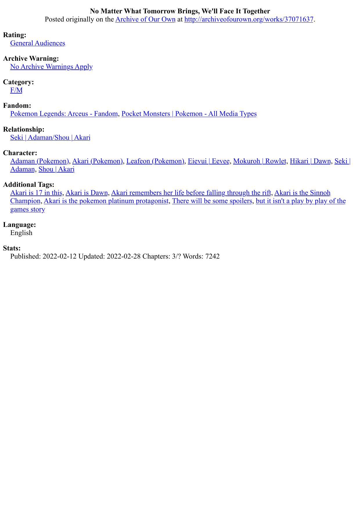 No Matter What Tomorrow Brings, We'll Face It Together