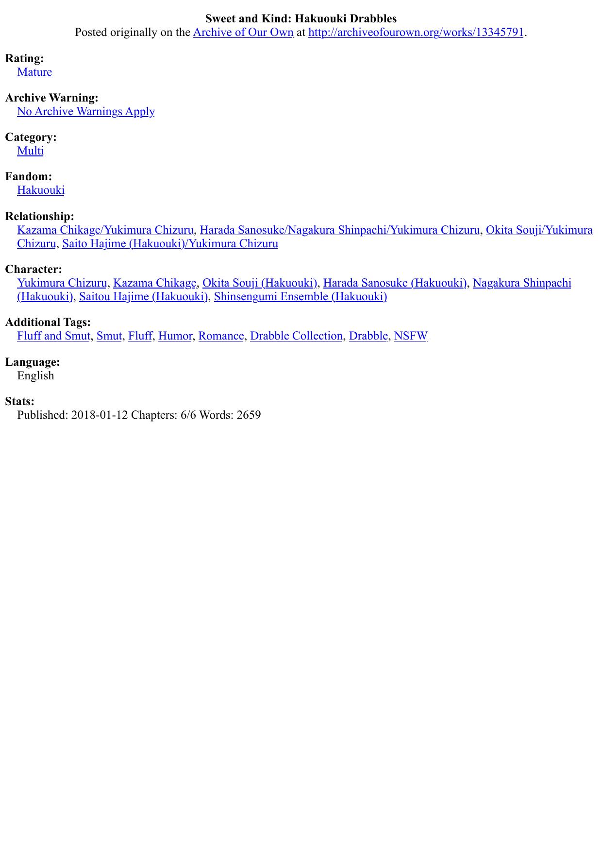 Sweet and Kind: Hakuouki Drabbles