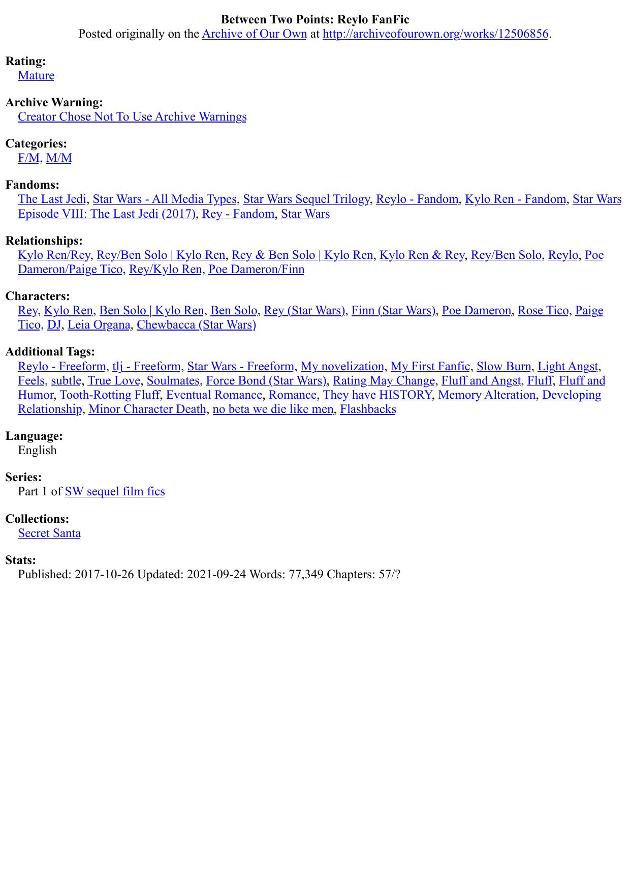 Between Two Points: Reylo FanFic